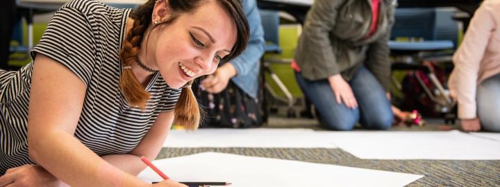 Students work on a project in an English class.